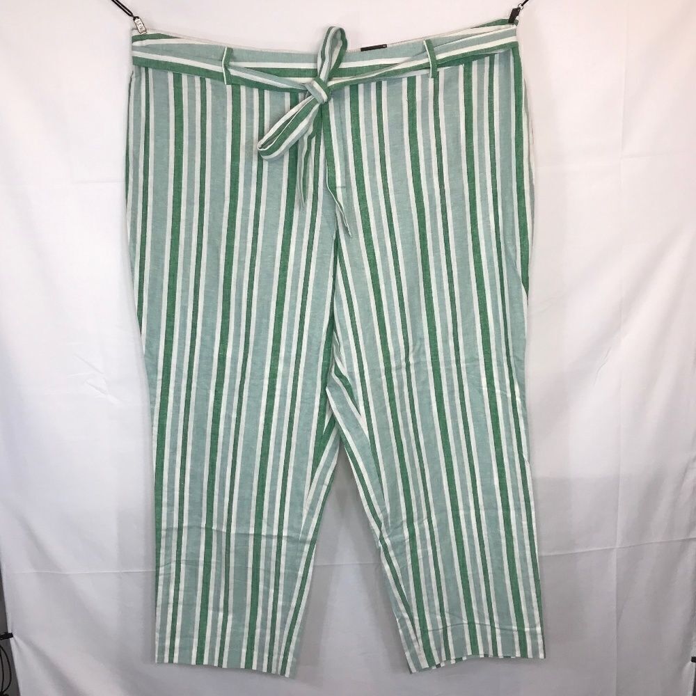 Ashley Stewart Wide Linen Belted Pants 32